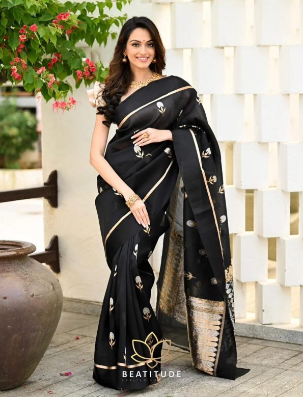 TRADITONAL BANARASI SOFT SILK SAREE WITH PRE-STITCHED BLOUSE