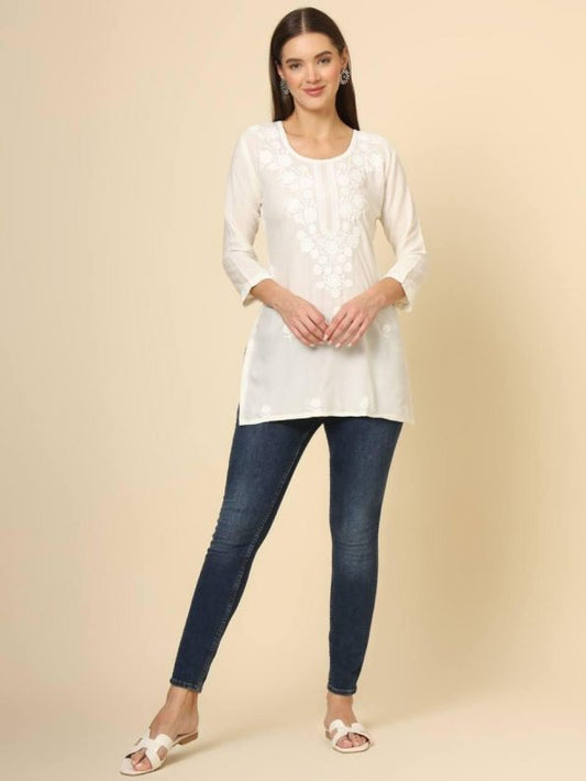 DESIGNER RAYON CHIKENKARI WORK ONLY KURTI
