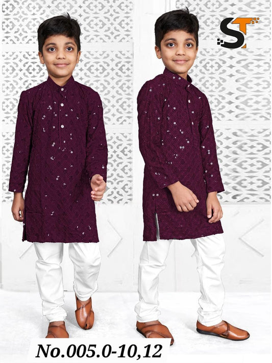 KIDS SEQUENCE KURTA PYJAMA - WINE