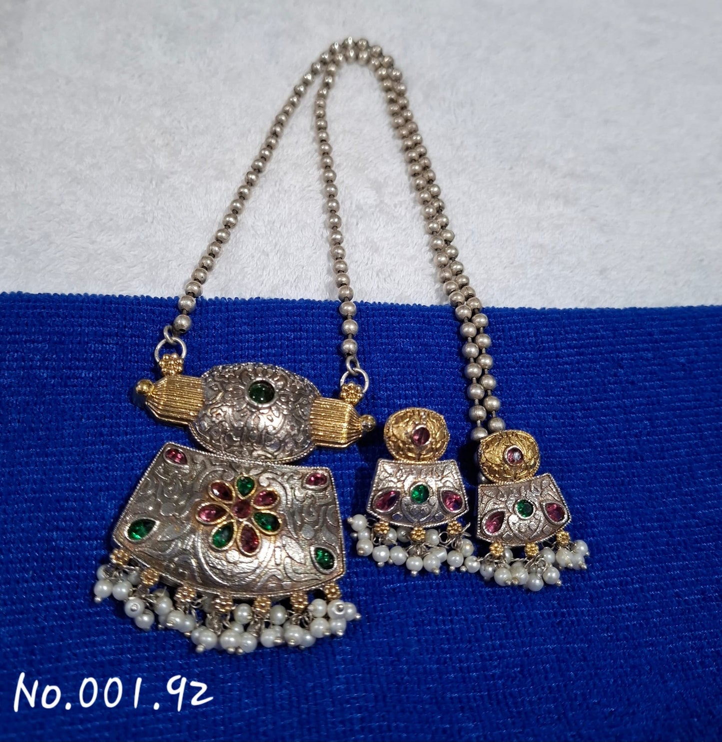 FUSION TRENDY LONG NECKLACE WITH EARRING- GREEN -RUBY