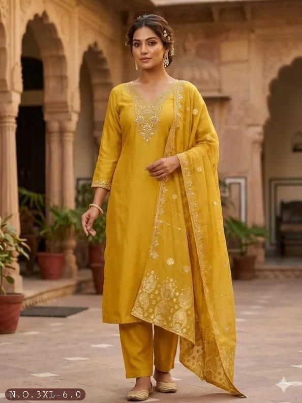 RICH LOOK ROMAN SILK EMBROIDERY WITH SEQUENCE WORK TOP BOTTOM WITH DUPPATTA