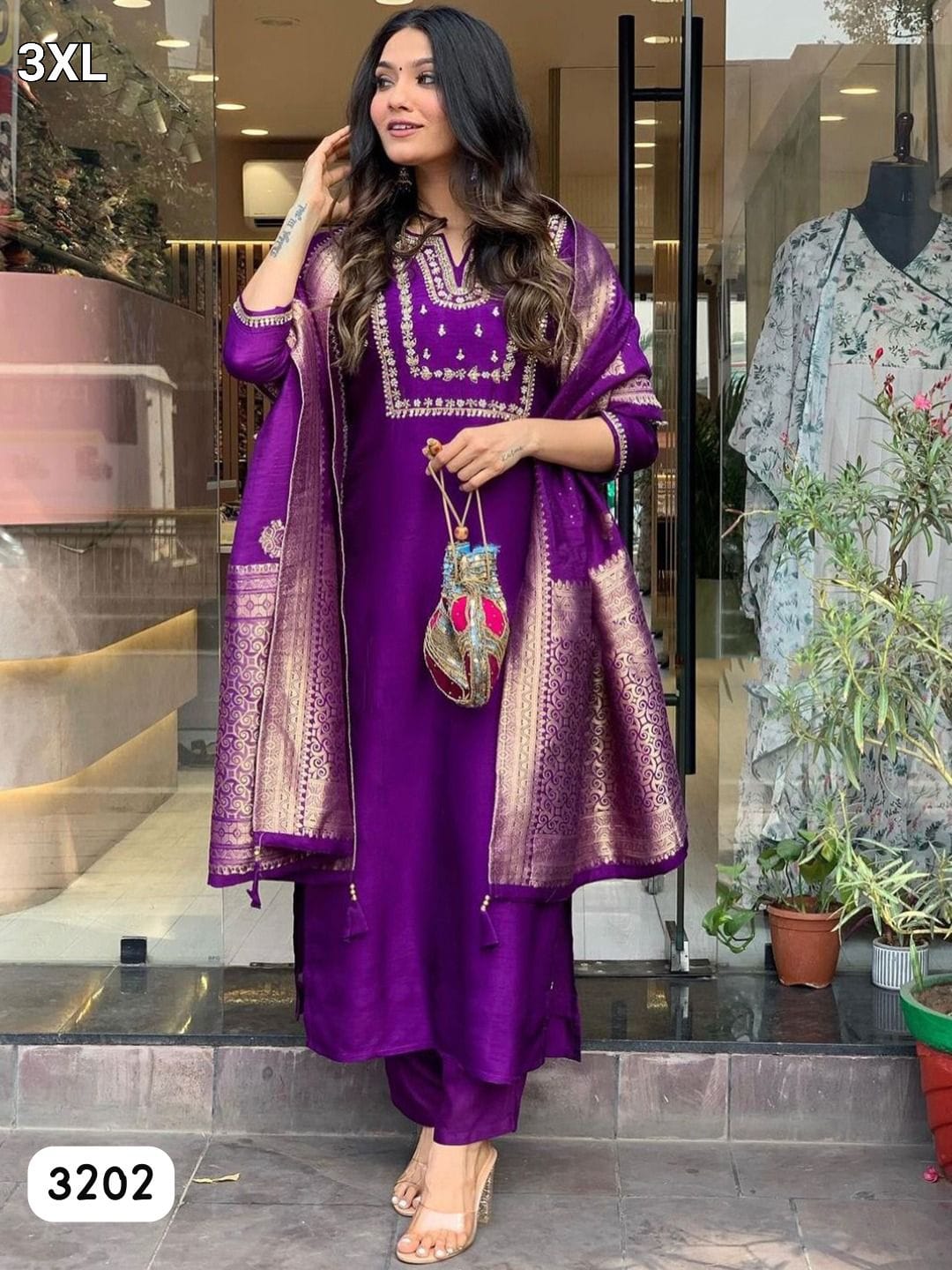 BEAUTIFUAL VISCOSE CHANDERI SALWAR KAMEEZ SUIT - PURPLE