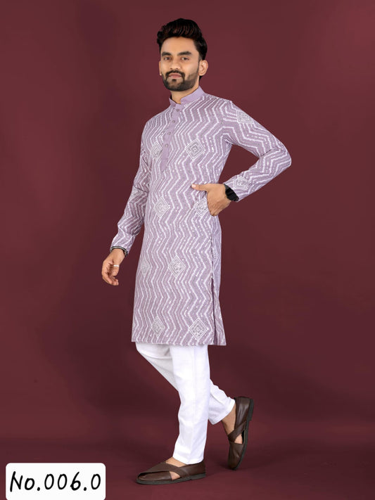 MEN’S KURTA PYJAMA -EMBROIDERY WITH SILVER SEQUENCE