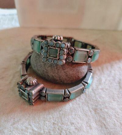 OXIDISED STATEMENT STONE KADA- MINT COLOUR