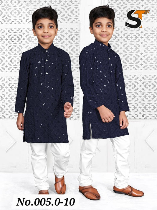 KIDS SEQUENCE KURTA PYJAMA - NAVY BLUE