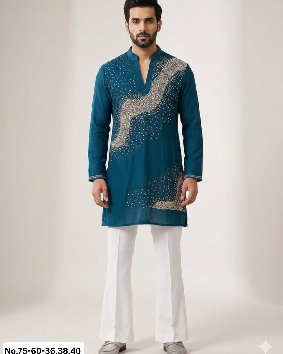 MEN’S SEQUENCE KURTA PANT - TEAL