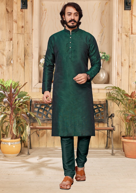 MEN’S STYLISH SILK KURTA PYJAMA - GREEN
