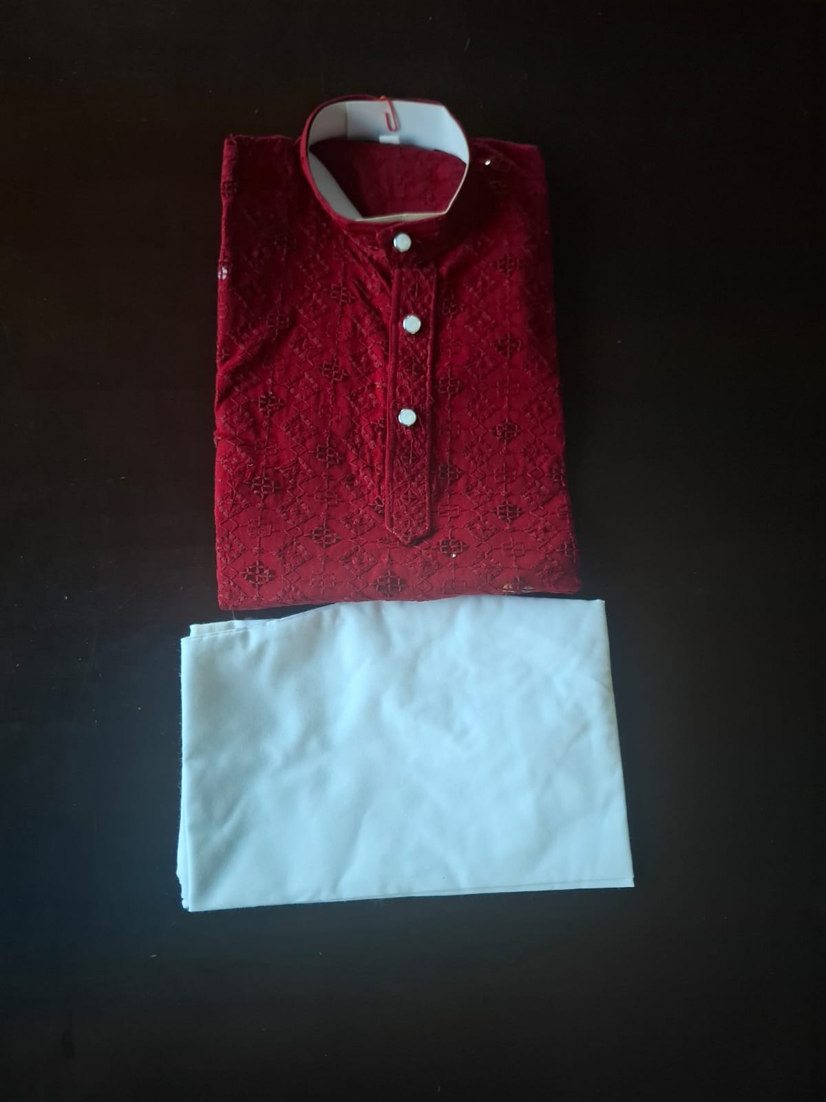 KIDS REYON SEQUENCE KURTA PYJAMA - MARRON