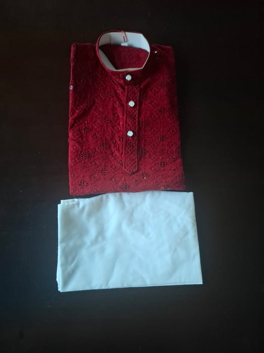 KIDS REYON SEQUENCE KURTA PYJAMA - MARRON