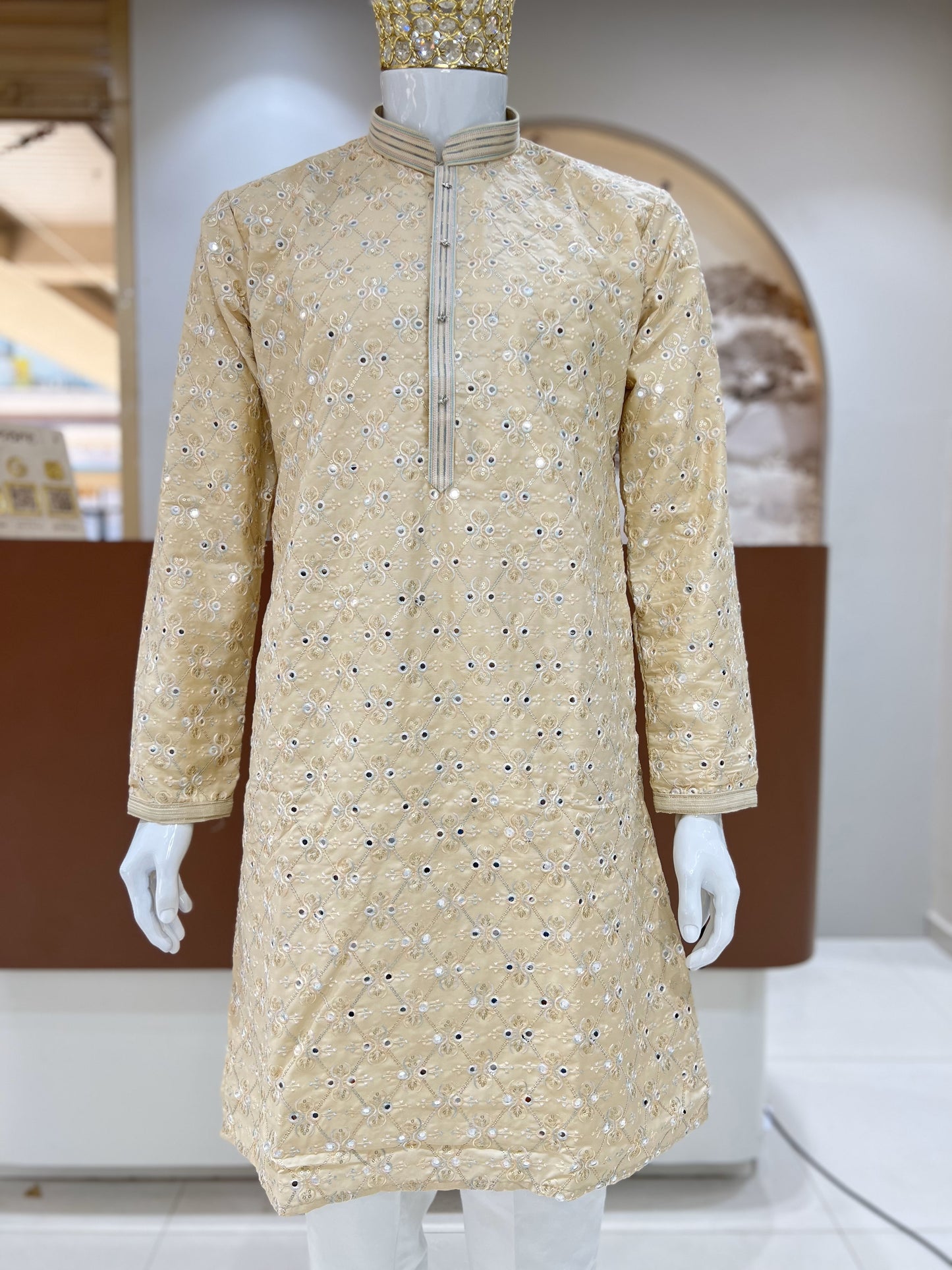 HEAVY SILK EMBROIDERY MIRROR WORK SEQUENCE STYLE KURTA PYJAMA