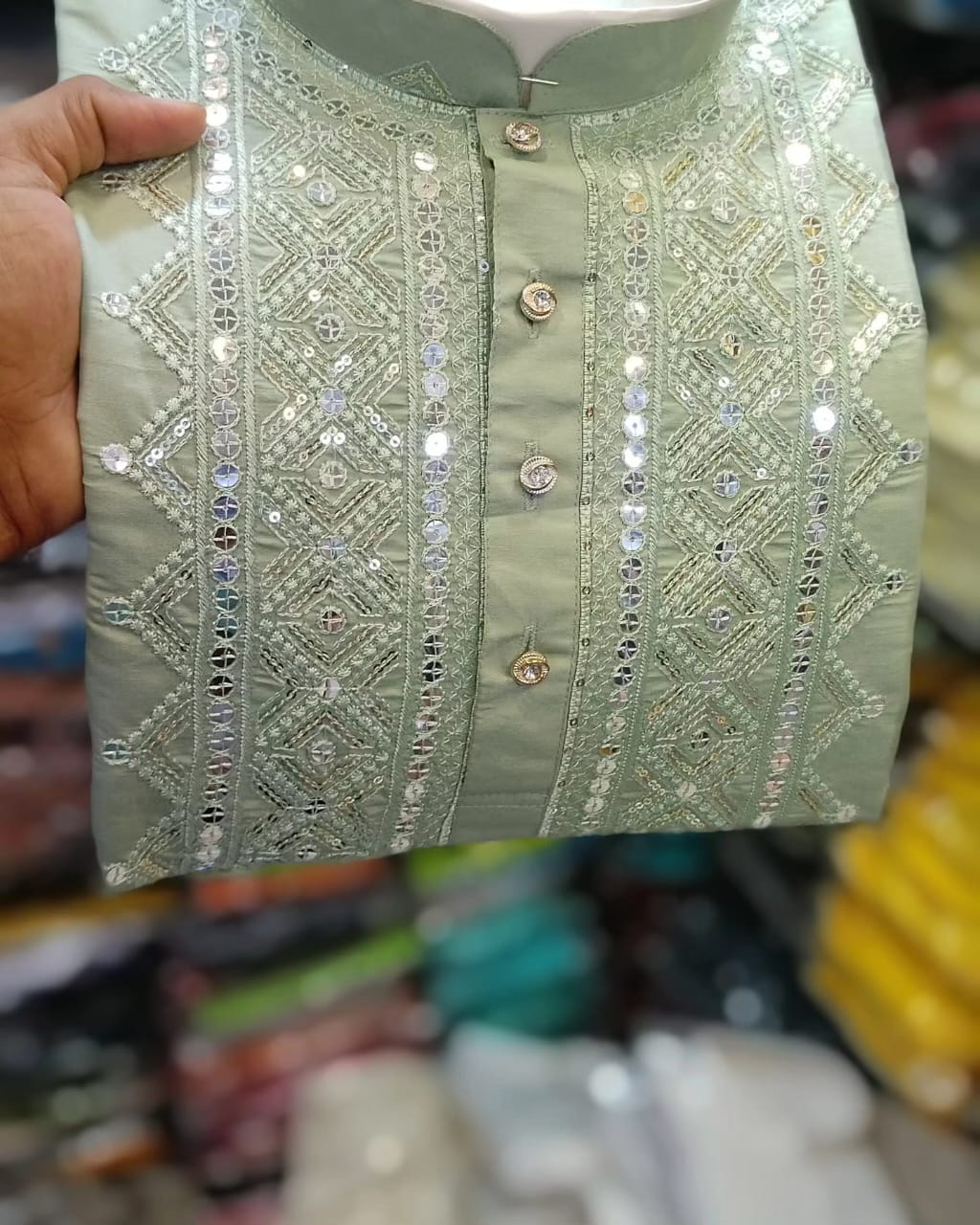 MEN’S KURTA PYJAMA TRENDY WITH HEAVY NECK WORK