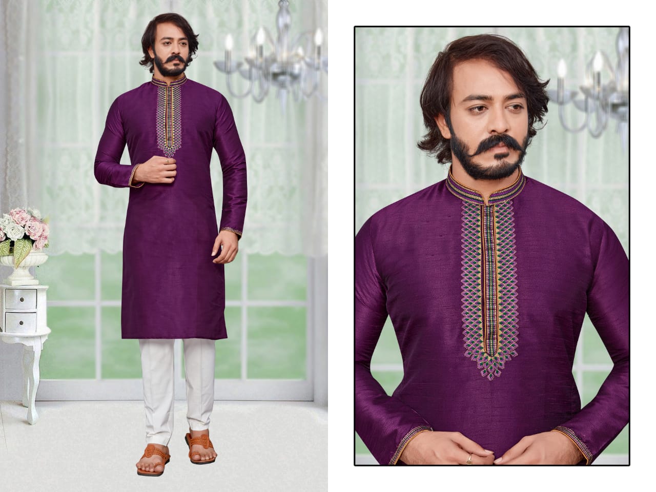 MEN’S KURTA PYJAMA WITH EMBROIDERY WORK