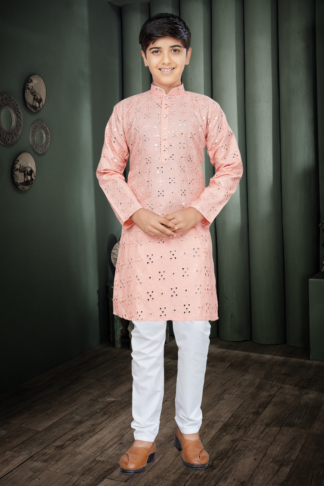 KID’S FANCY KURTA PYJAMA WITH HEAVY EMBROIDERY MIRROR WORK