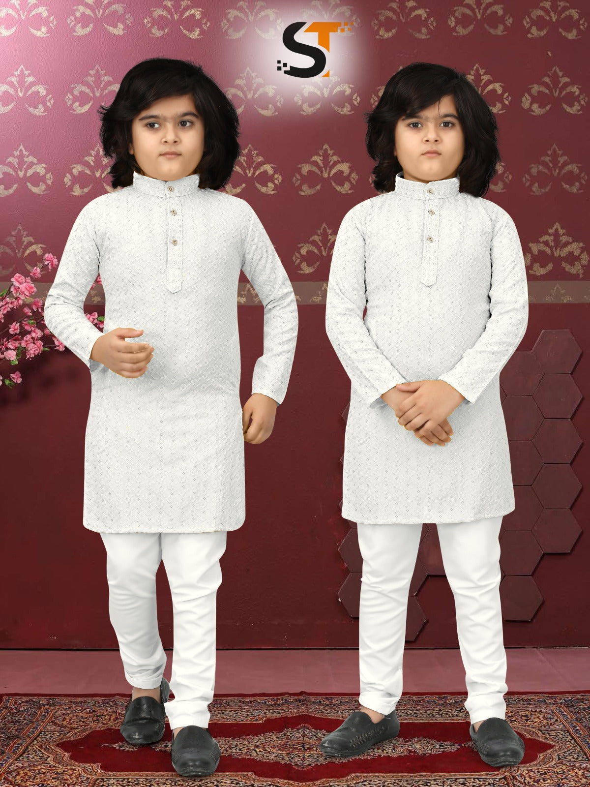 KID’S STYLISH AND FASHIONABLE KURTA PYJAMA WITH LUCKNOWI AND SEQUENCE WORK