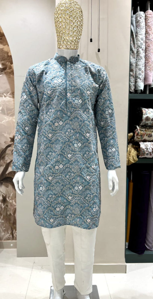 HEAVY SILK EMBROIDERY WORK STYLE KURTA PYJAMA