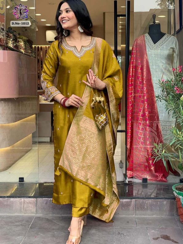 TRENDING ROMAN SILK EMBROIDERY SEQUENCE WORK -SALWAR KAMEEZ DUPPATTA