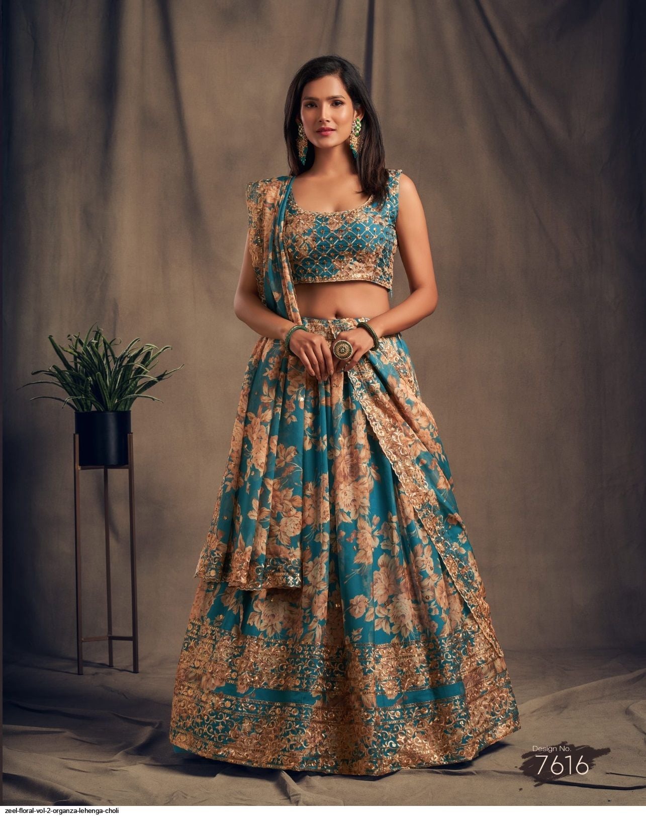 FULLY STITCHED - PRINTED HEAVY READY TO WEAR LEHENGA- TEAL