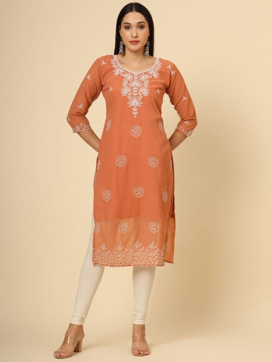 ATTRACTIVE GEORGETTE LUCKNOAWI CHIKANKARI KURTI