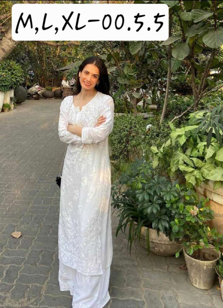 EMBROIDERY KURTI AND PLAZO - WHITE