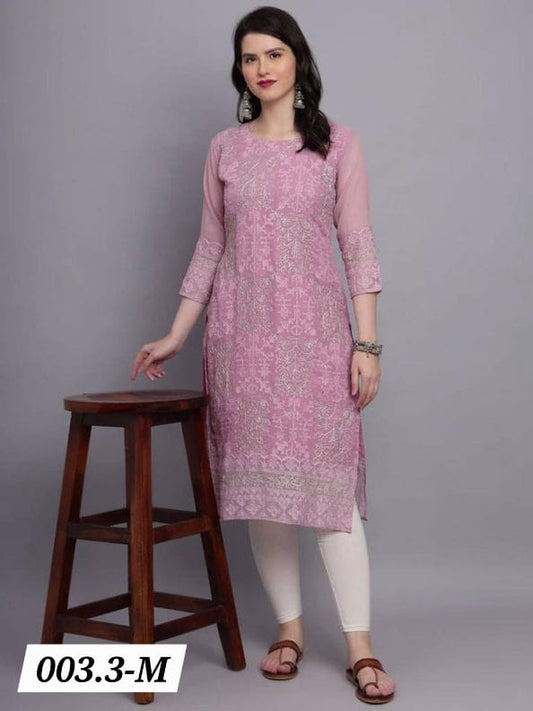 FASHIONABLE GEORGETTE CHIKENKARI WORK ONLY KURTI - PINK