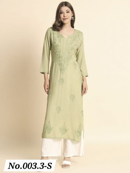 TRENDING RAYON LUCKNOWI CHIKENKARI WORK ONLY KURTI