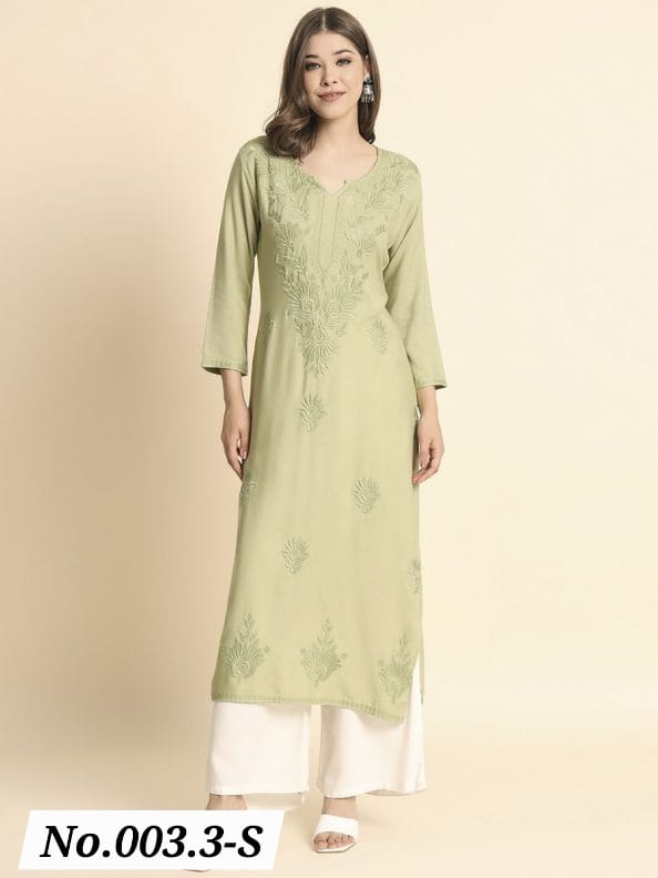 TRENDING RAYON LUCKNOWI CHIKENKARI WORK ONLY KURTI