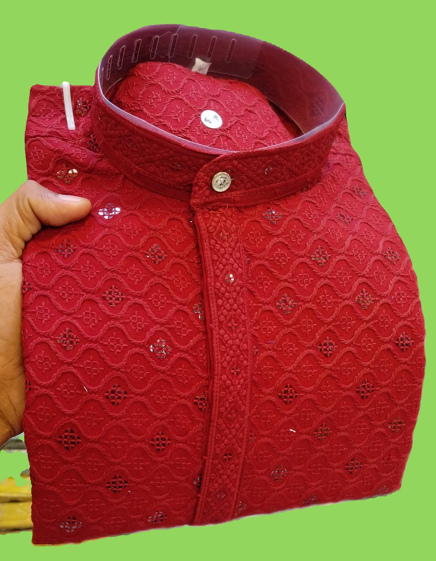 KID'S MARRON CHIKANKARI EMBROIDERED AND SEQUENCE KURTA