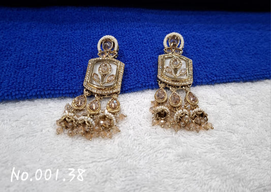 DESIGNER  PARTY WEAR GOLD - CREAM EARRING