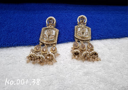 DESIGNER  PARTY WEAR GOLD - CREAM EARRING