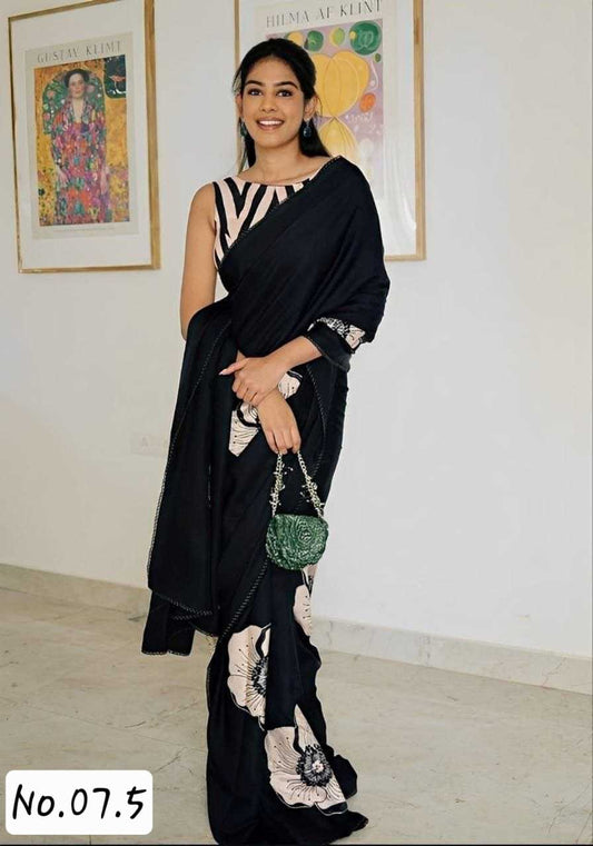 SATIN SILK ( SEMI GAJJI) SAREE WITH PRE-STITCHED BLOUSE