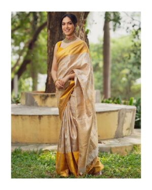 ATTRACTIVE BANARASI SILK GOLD ZARI WEAVING WORK SAREE WITH PRE-STITCHED BLOUSE