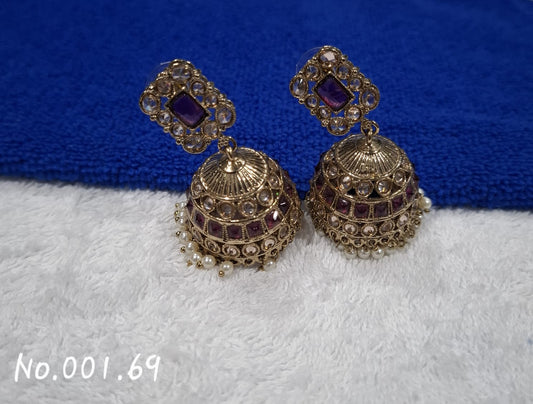 DESIGNER  PARTY WEAR JHUMKI EARRING - WINE