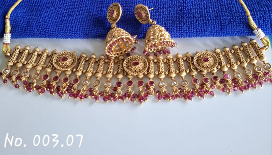 RUBY BRASS CHOKER NECKLACE WITH EARRING