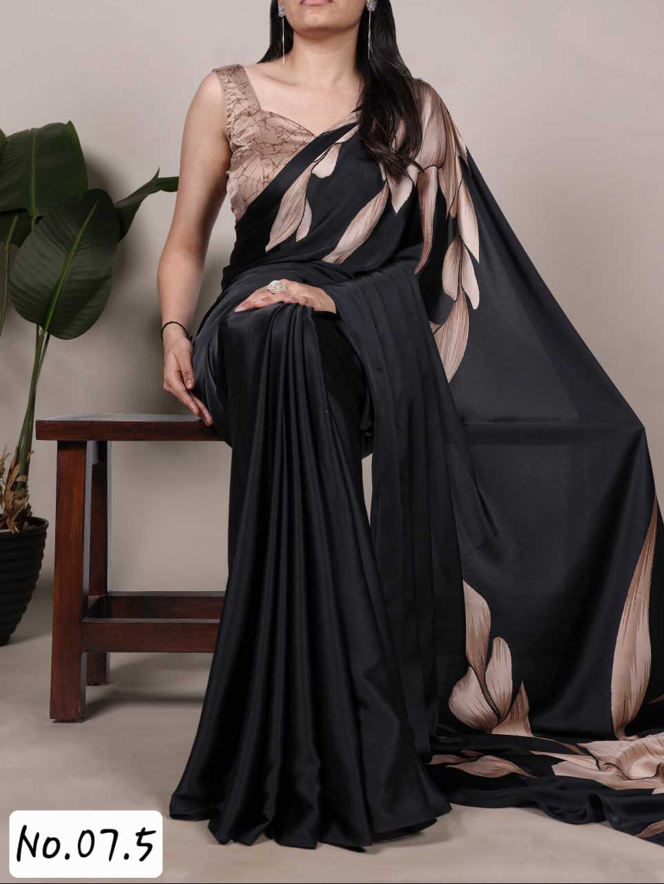 SATIN SILK FANCY SAREE WITH PRE-STITCHED BLOUSE