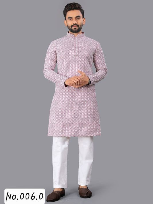 MEN’S KURTA PYJAMA - CHIKANKARI LUCKNOWI - LIGHT LILAC