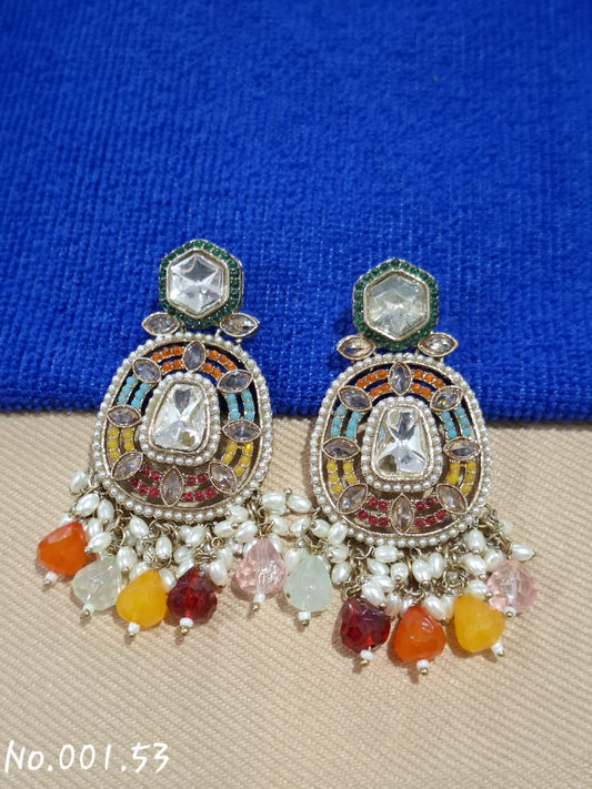 BEAUTIFUL STATEMENT KUNDAN EARRING - MULTI