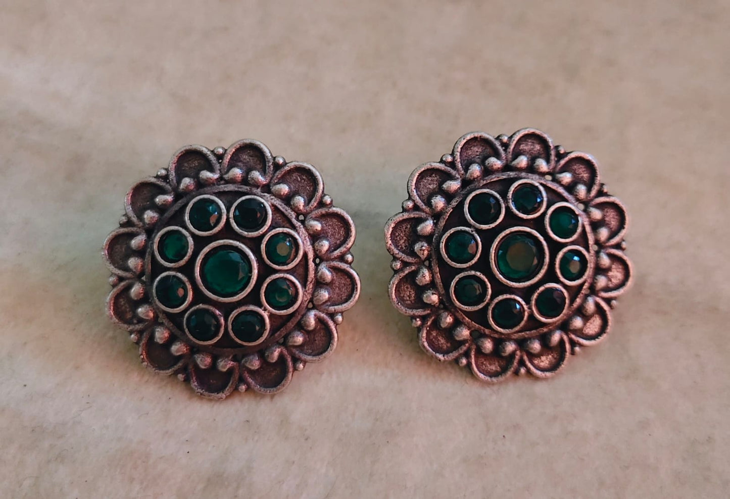 BEAUTIFUL GERMAN SILVER  EARRING -  GREEN
