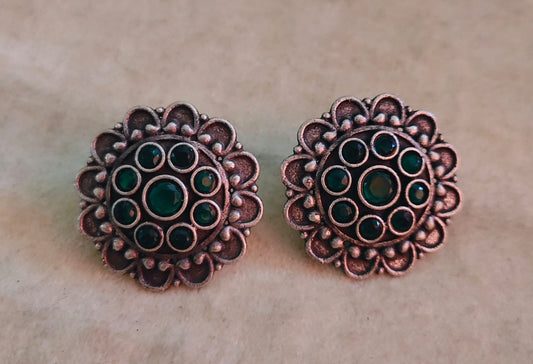 BEAUTIFUL GERMAN SILVER  EARRING -  GREEN