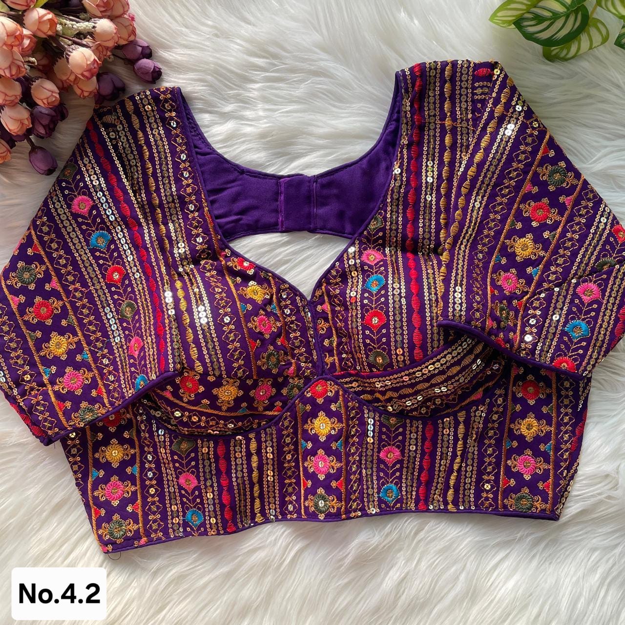 VINTAGE LOOK READY TO WEAR BLOUSE - PERFECT FOR LEHENGA AND SAREE - PURPLE