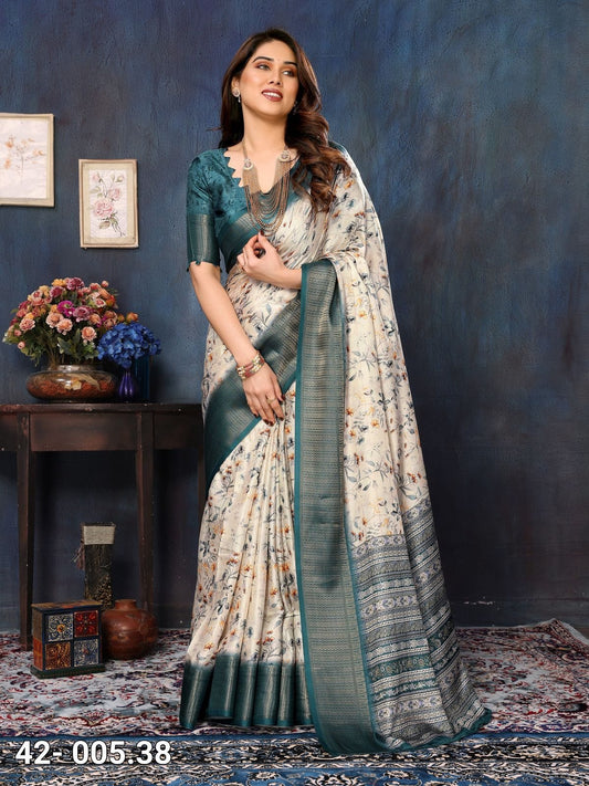 BEAUTIFUL BANARASI HEAVY COTTON SILK SAREE WITH PRE-STITCHED BLOUSE