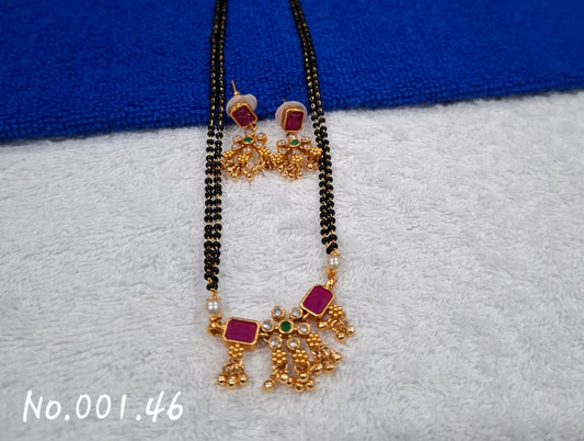 TRENDY ANTIQUE PINK MANGALSUTRA WITH EARRING
