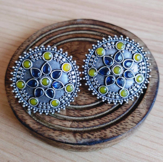 BEAUTIFUL GERMAN SILVER STUD - NAVY BLUE AND MUSTARD