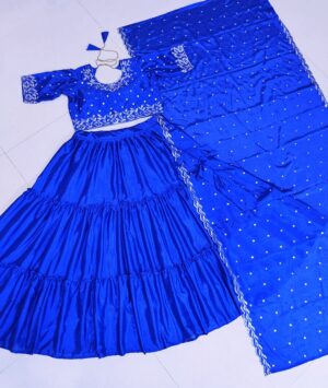 BEAUTIFUL ROYAL BLUE FULLY STITCHED  CHINON SEQUENCE EMBROIDERY WORK