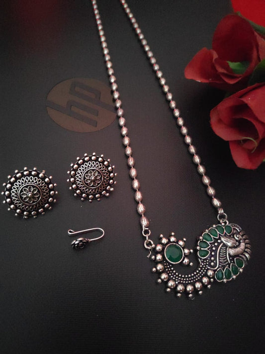 OXIDISED LONG SET - GREEN