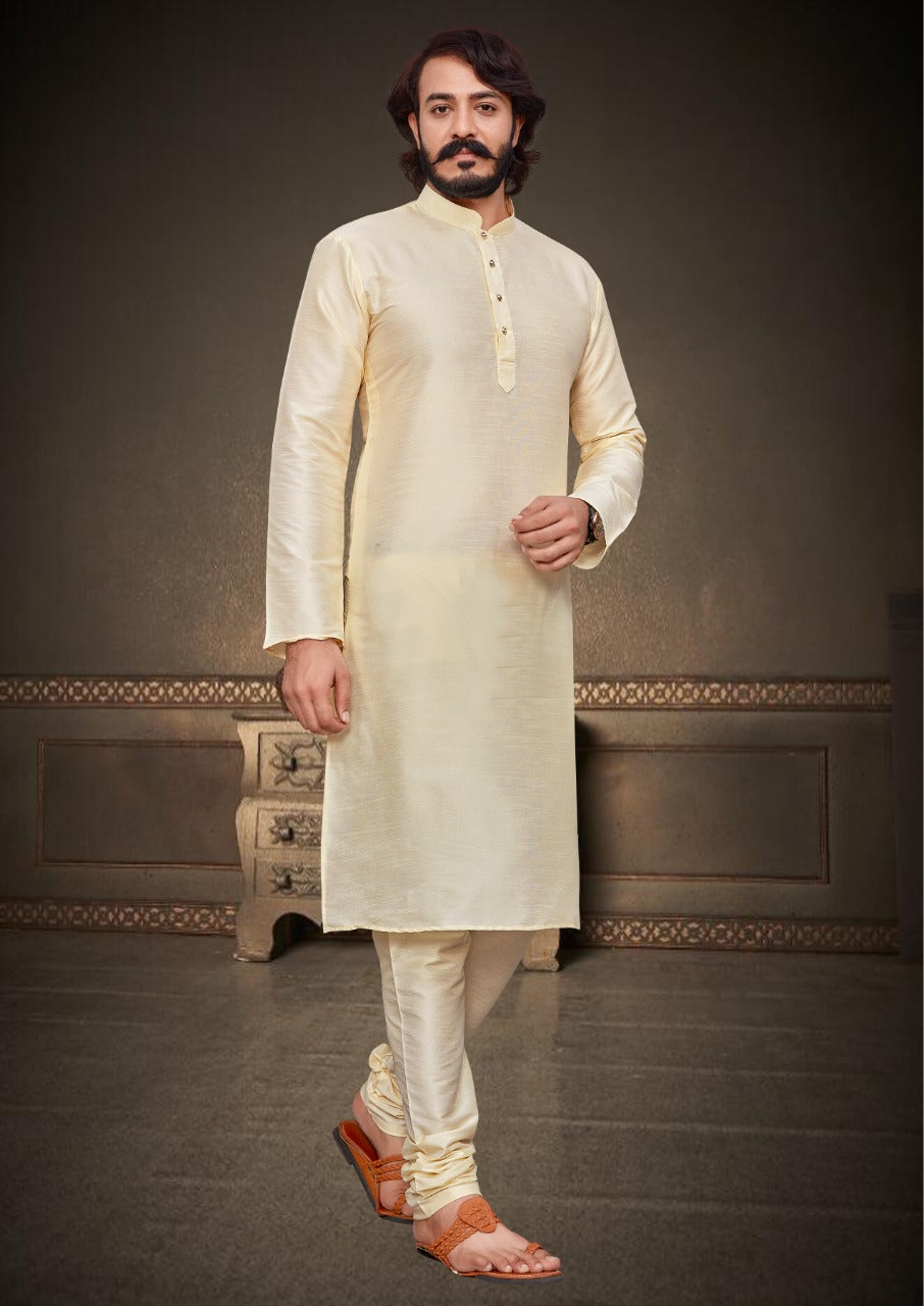 MEN’S STYLISH SILK KURTA PYJAMA - IVORY
