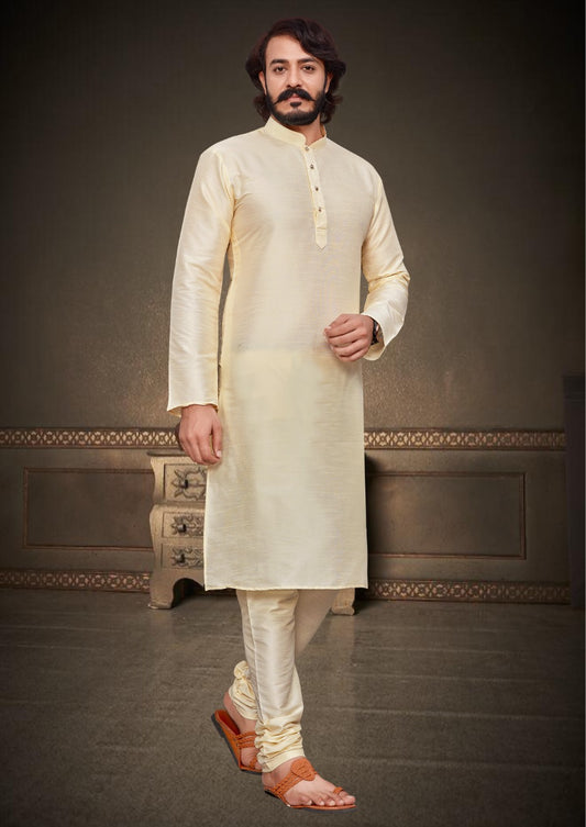 MEN’S STYLISH SILK KURTA PYJAMA - IVORY