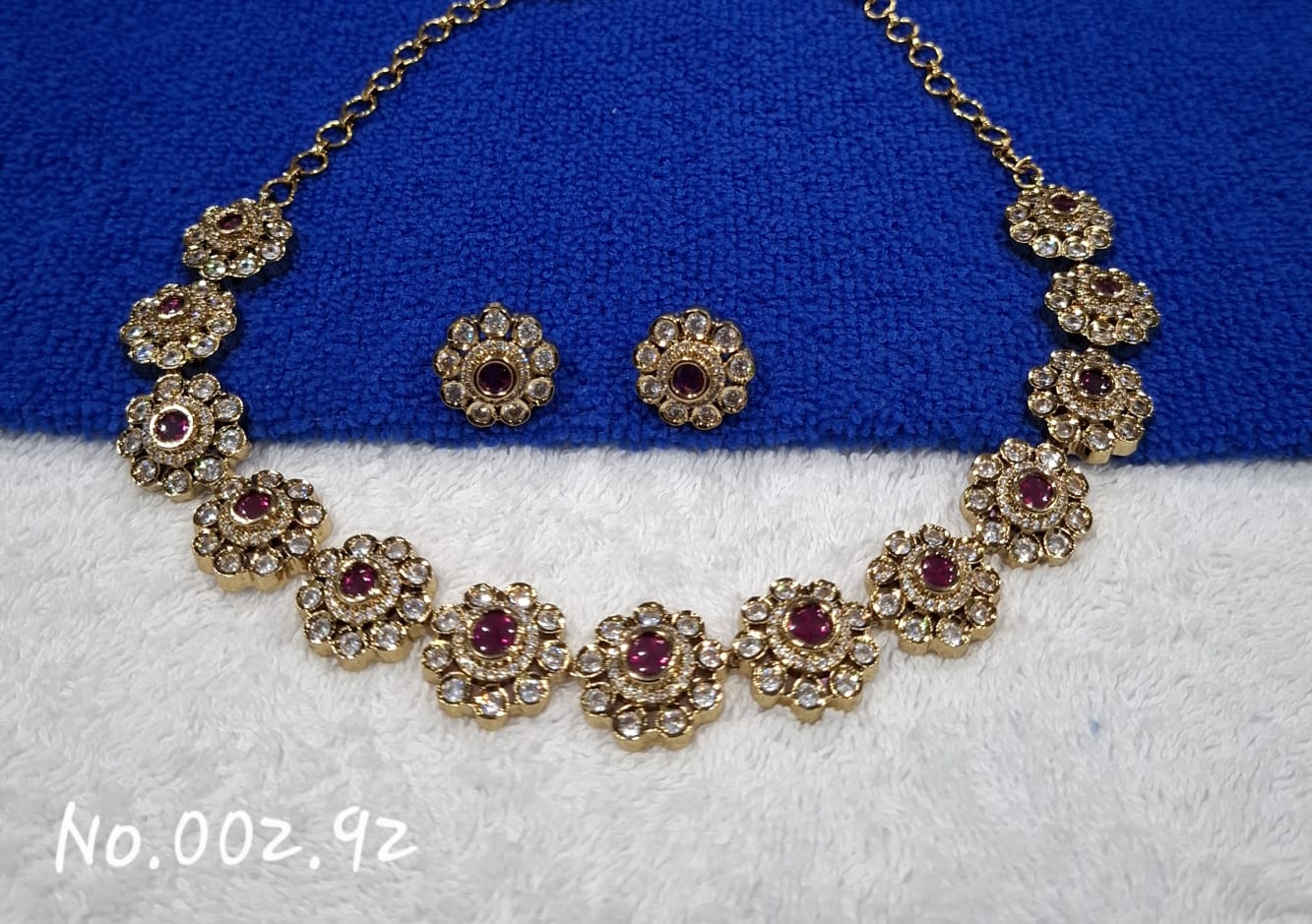 TRENDY BEAUTIFUL GOLD AD RUBY NECKLACE WITH EARRING