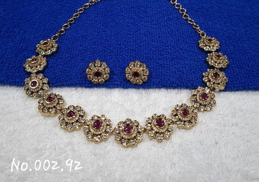 TRENDY BEAUTIFUL GOLD AD RUBY NECKLACE WITH EARRING