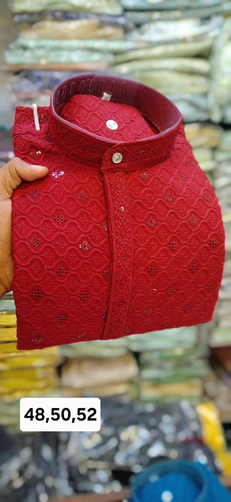 MEN’S KURTA PYJAMA REYON VISCOS SEQUENCE WORK - MARRON