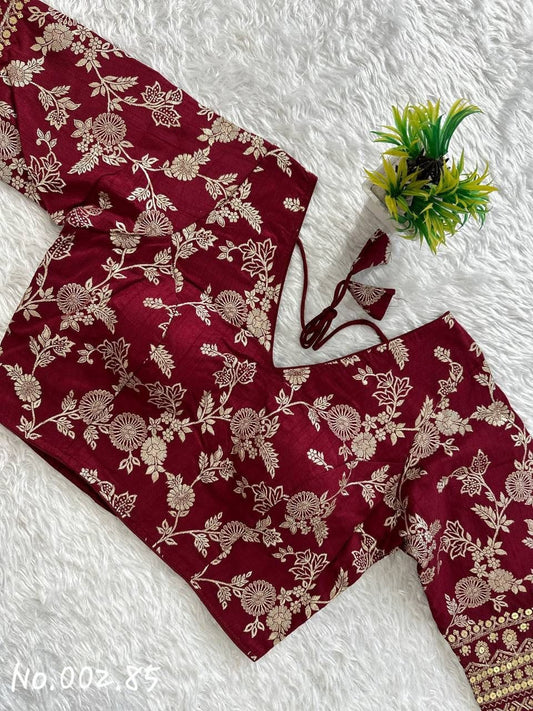 TRENDY JACQUARD SILK READY TO WEAR BLOUSE - PERFECT FOR SAREE AND LEHENGA
